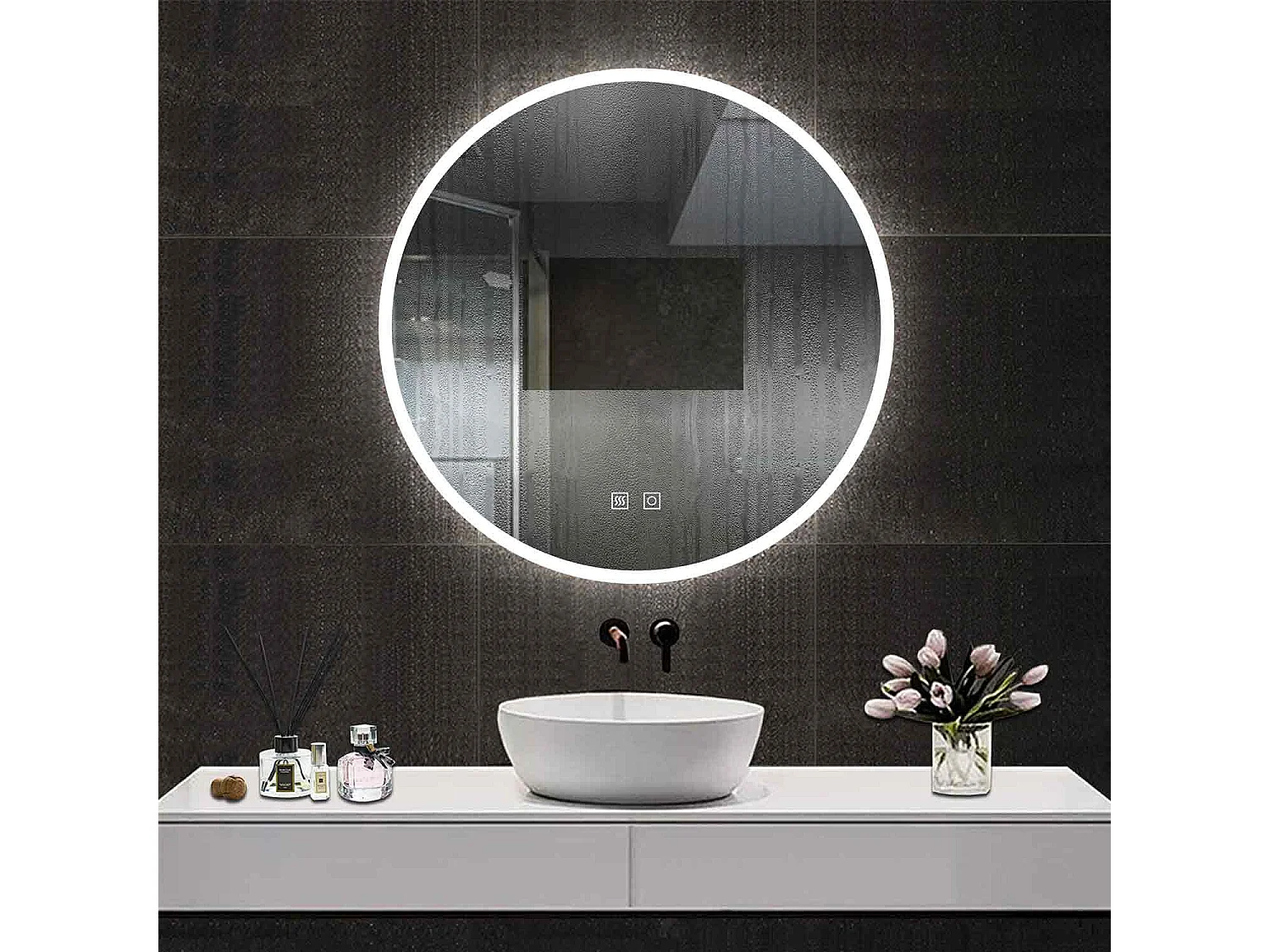 AICA Specchio da bagno rotondo con LED,Diametro 70cm,3 Temperature di Colore,Disappannamento,Infinitamente Dimmerabile