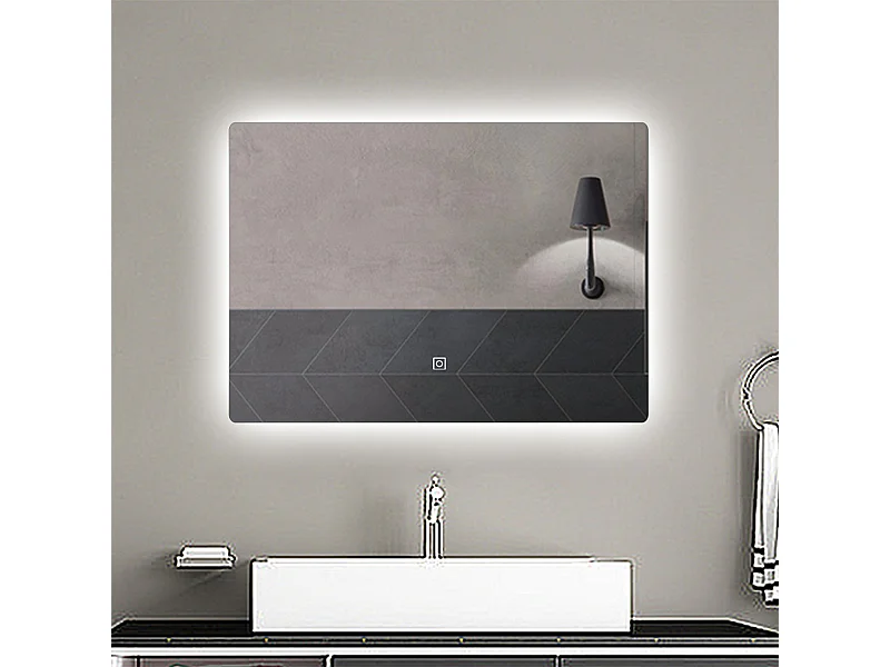 AICA Specchio da bagno Rettangolare con LED,80x60cm,Infinitamente Dimmerabile,Funzione Memoria,Per trucco makeup,Estetica Elegante