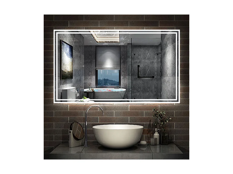 Aica Specchio da bagno a LED, 160x80cm, Disappannamento, orologio,Bluetooth, 3 Temperature di Colore