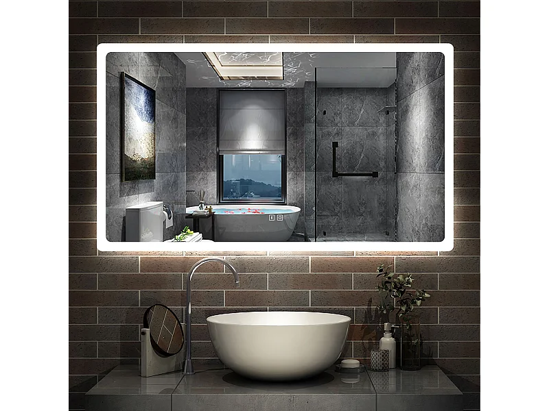 Aica Specchio da bagno a LED, 120x70cm, Bluetooth, 3 Temperature di Colore