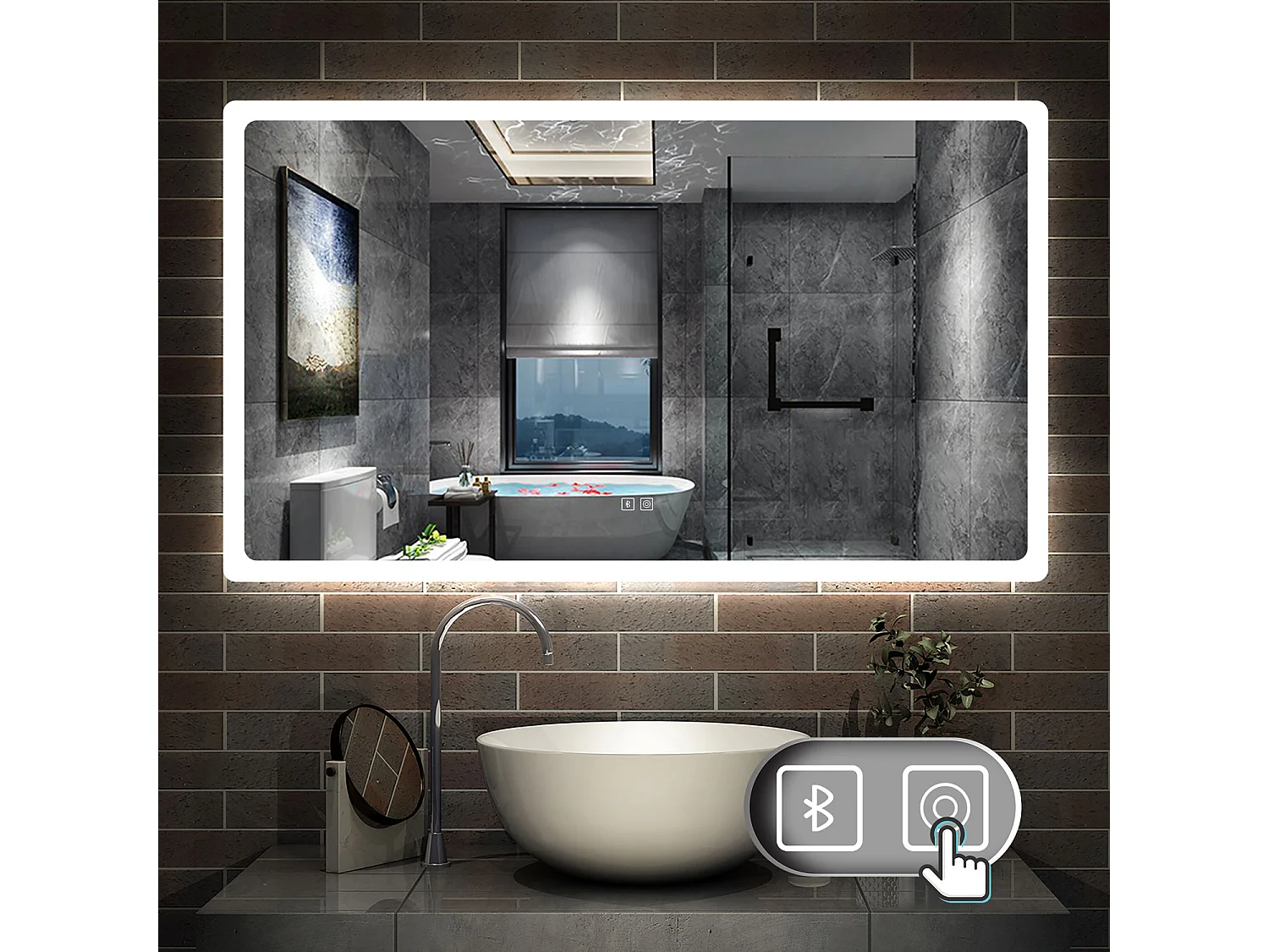 Aica Specchio da bagno a LED, 120x70cm, Bluetooth, 3 Temperature di Colore
