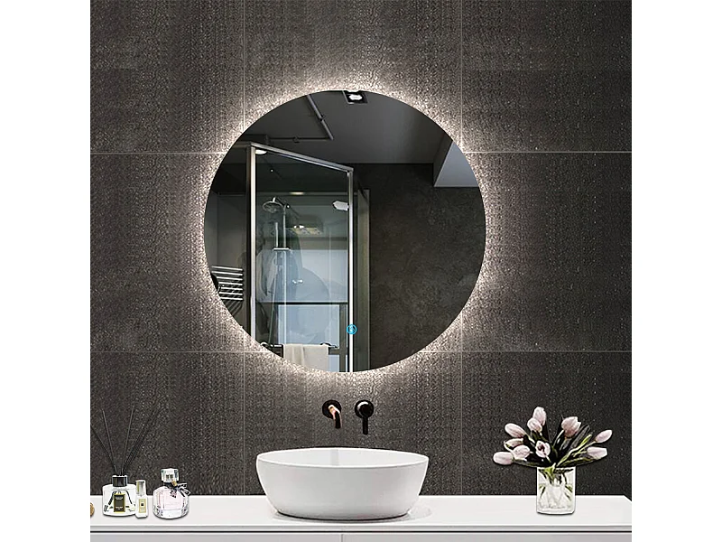 Aica Specchio da bagno a LED, Diametro 90cm, Disappannamento, Funzione Memoria, Estetica Elegante