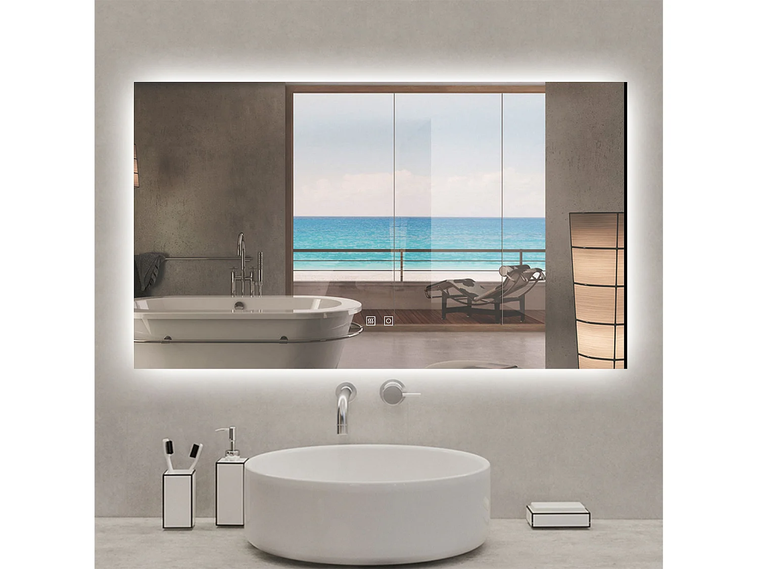 AICA Specchio da bagno rettangolare con LED,100x60cm,3 Temperature di Colore,Disappannamento,Touch control,Retroilluminato,Funzione Memoria