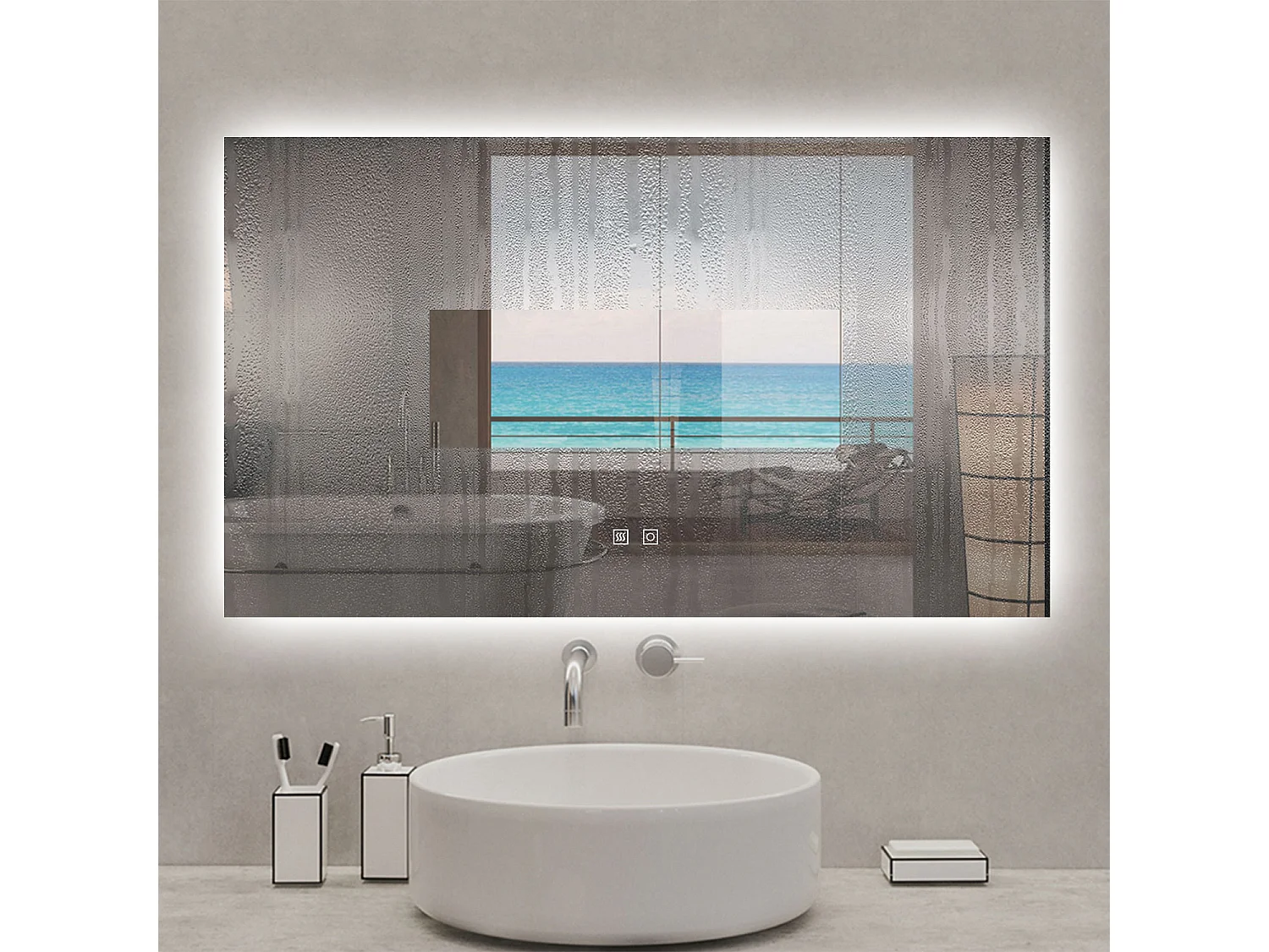 AICA Specchio da bagno rettangolare con LED,100x60cm,3 Temperature di Colore,Disappannamento,Touch control,Retroilluminato,Funzione Memoria