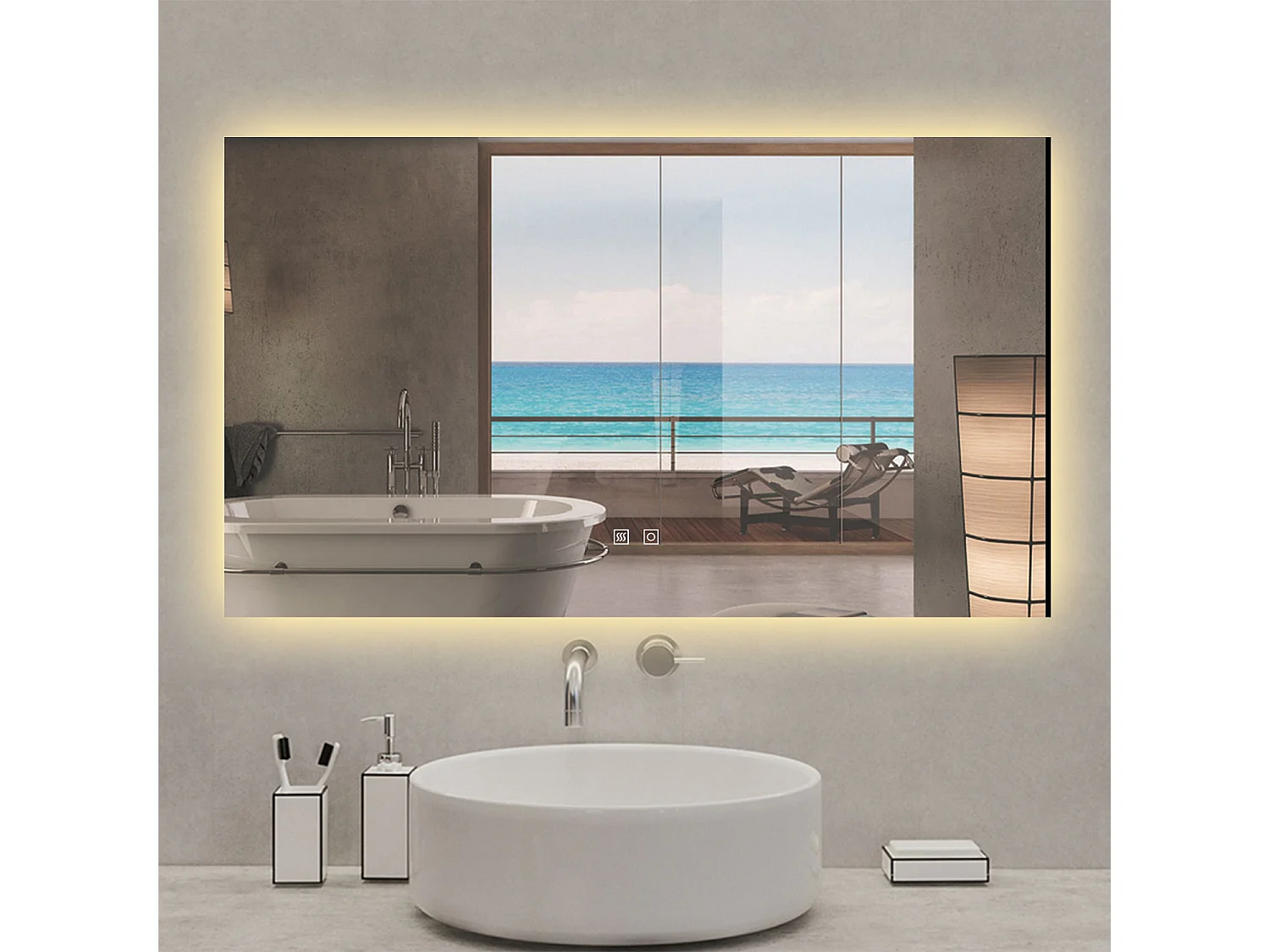 AICA Specchio da bagno rettangolare con LED,100x60cm,3 Temperature di Colore,Disappannamento,Touch control,Retroilluminato,Funzione Memoria