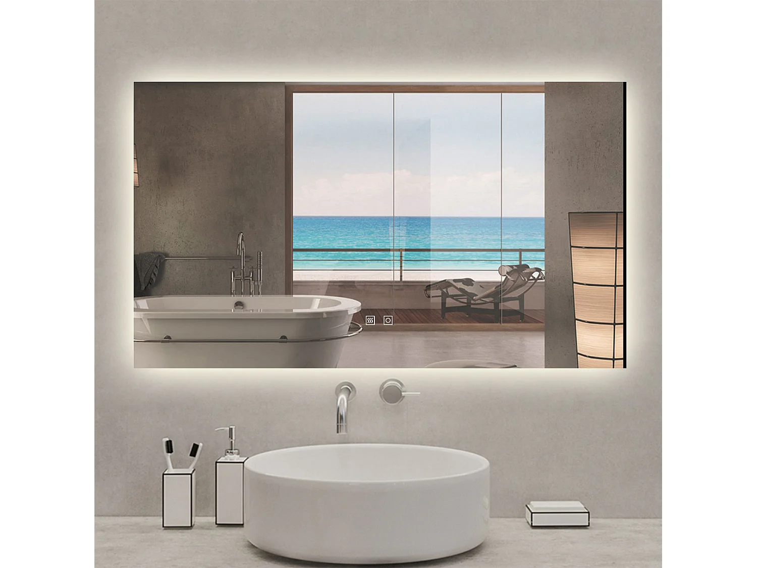 AICA Specchio da bagno rettangolare con LED,100x60cm,3 Temperature di Colore,Disappannamento,Touch control,Retroilluminato,Funzione Memoria
