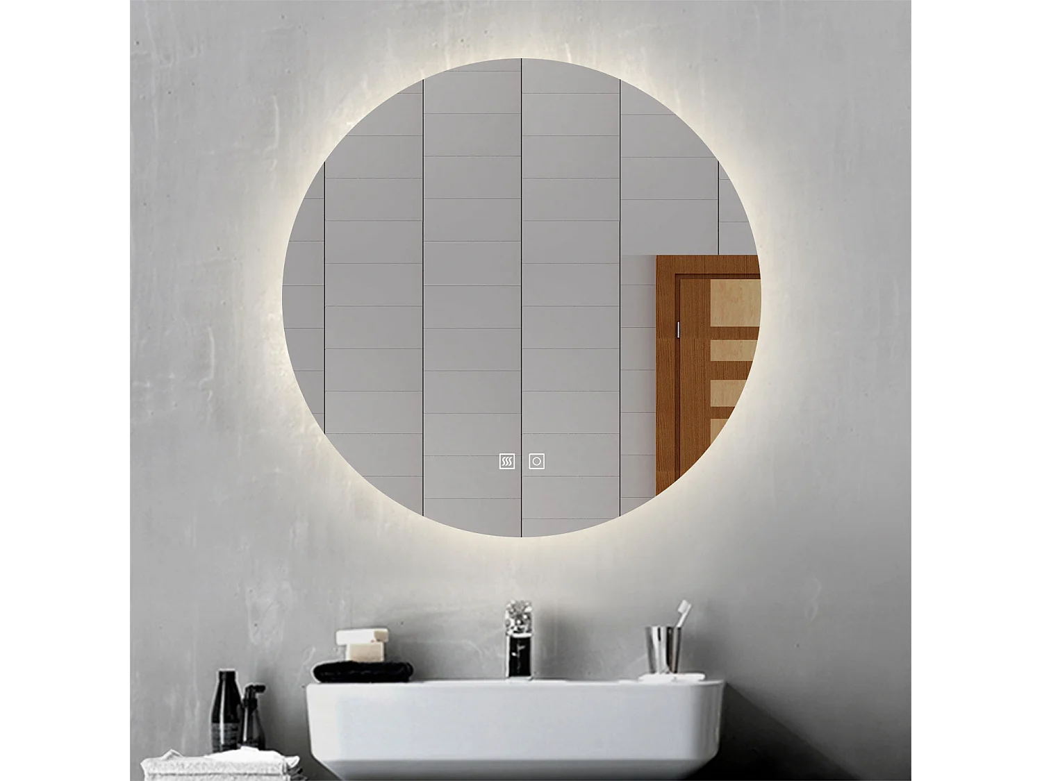 AICA Specchio da bagno rotondo con LED,Diametro 60cm,3 Temperature di Colore,Disappannamento,Moderno,Funzione Memoria
