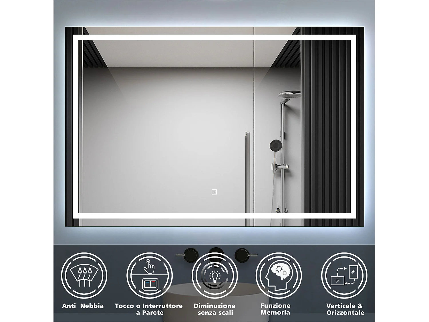 Aica Specchio da bagno a LED, 120x80cm, Disappannamento, Infinitamente Dimmerabile, Funzione Memoria