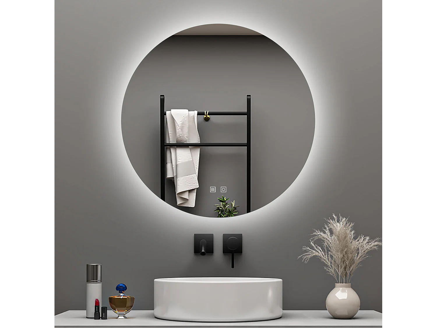 Aica 90x90cm Specchio da bagno a LED, 3 Temperature di Colore, Disappannamento, Retroilluminato