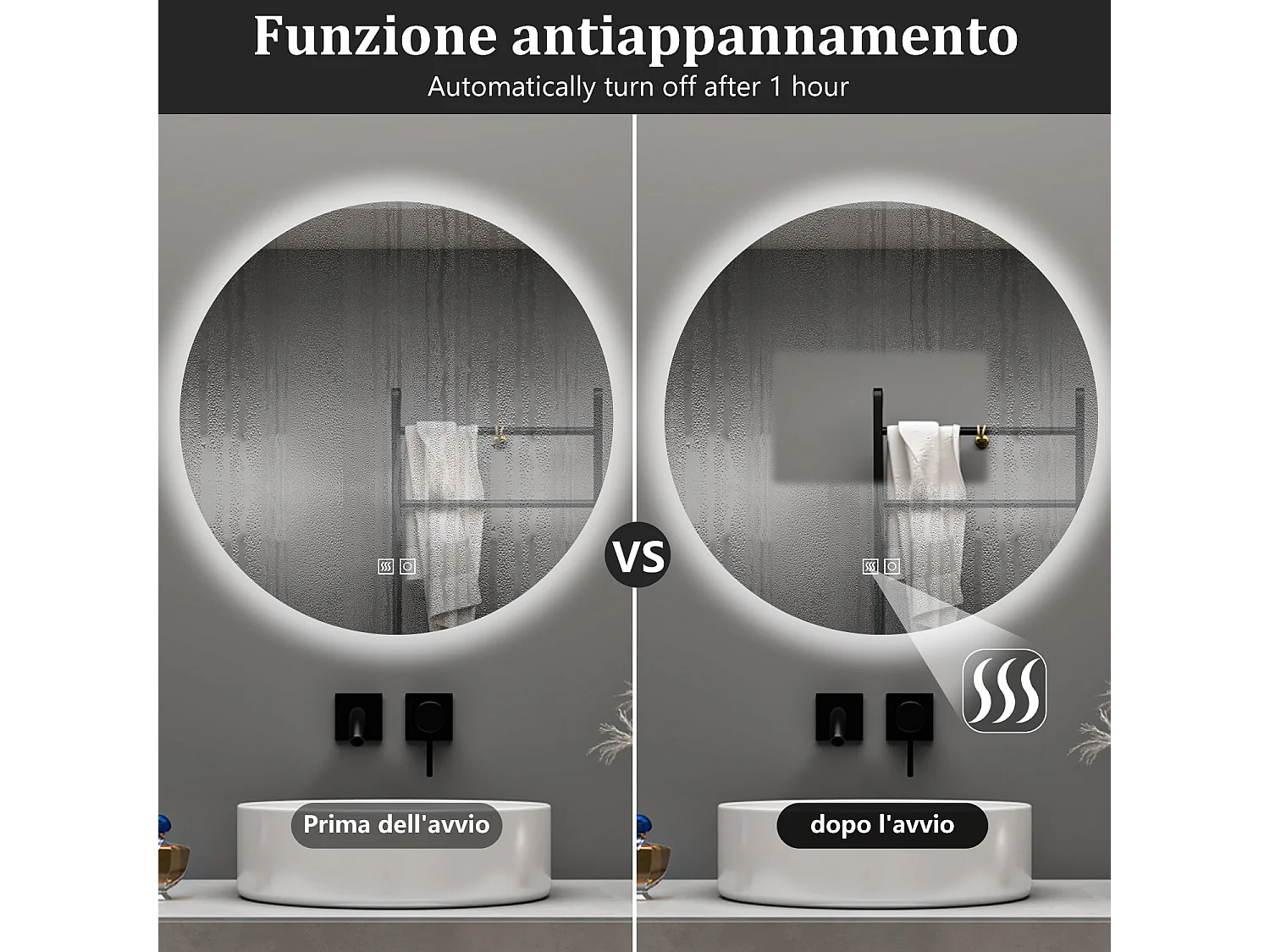 Aica 90x90cm Specchio da bagno a LED, 3 Temperature di Colore, Disappannamento, Retroilluminato