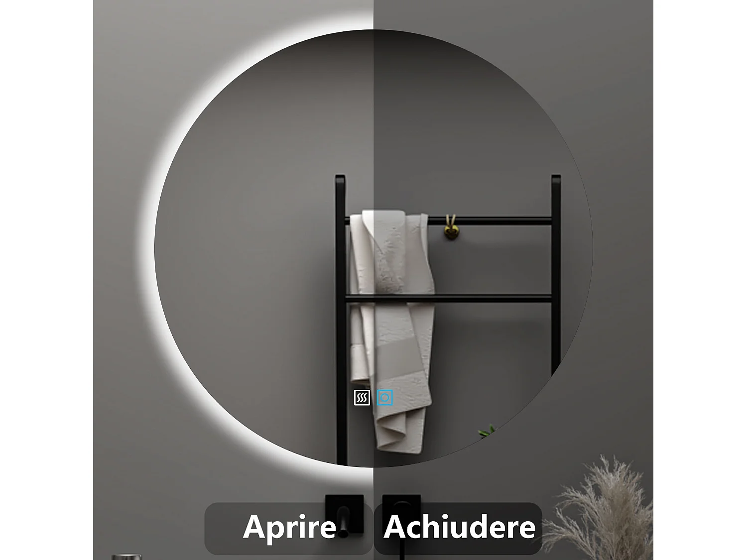 Aica 90x90cm Specchio da bagno a LED, 3 Temperature di Colore, Disappannamento, Retroilluminato