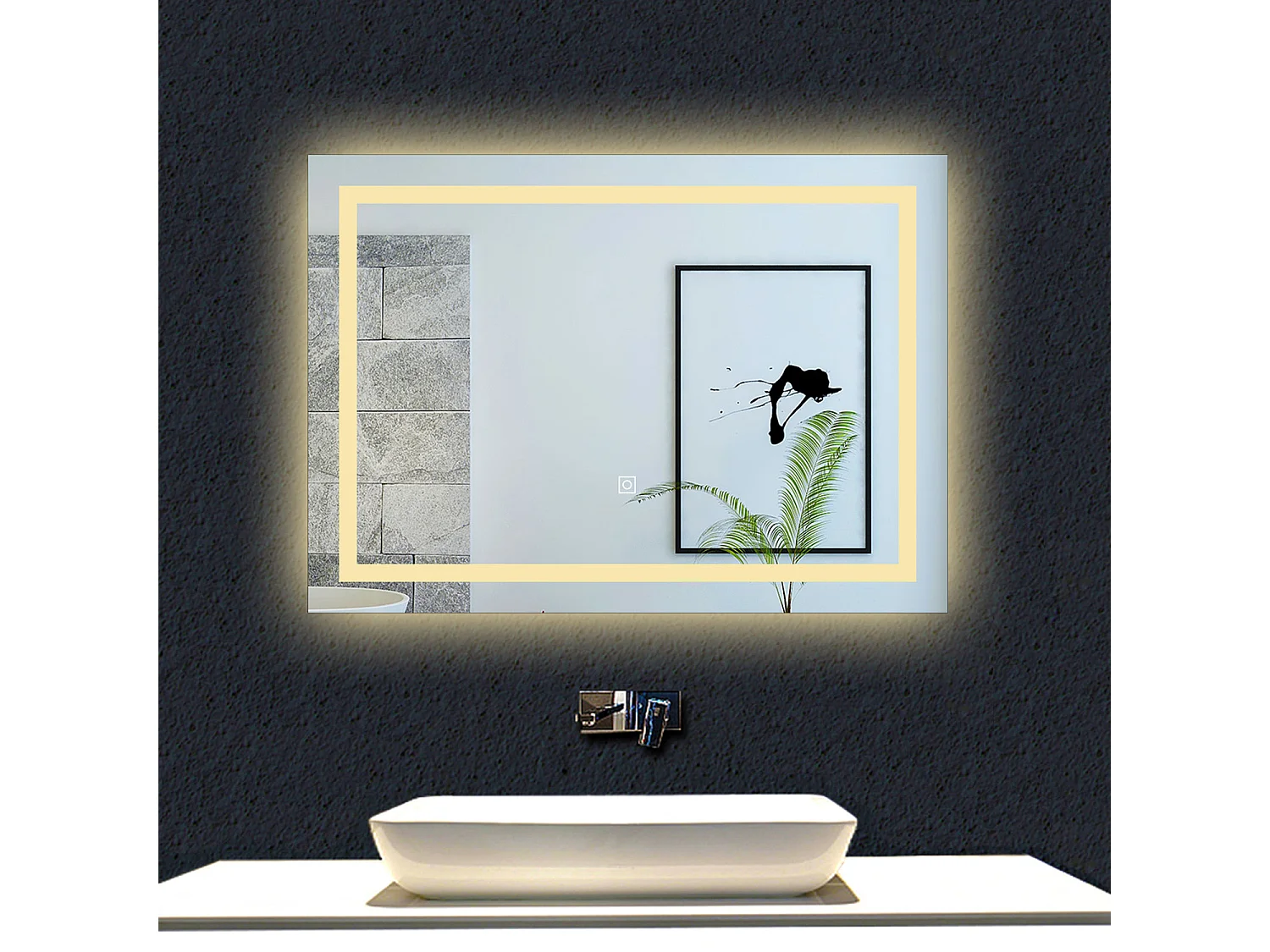 Aica Specchio da bagno a LED, 70x50cm, Disappannamento, Infinitamente Dimmerabile, Funzione Memoria, 3 Temperature di Colore