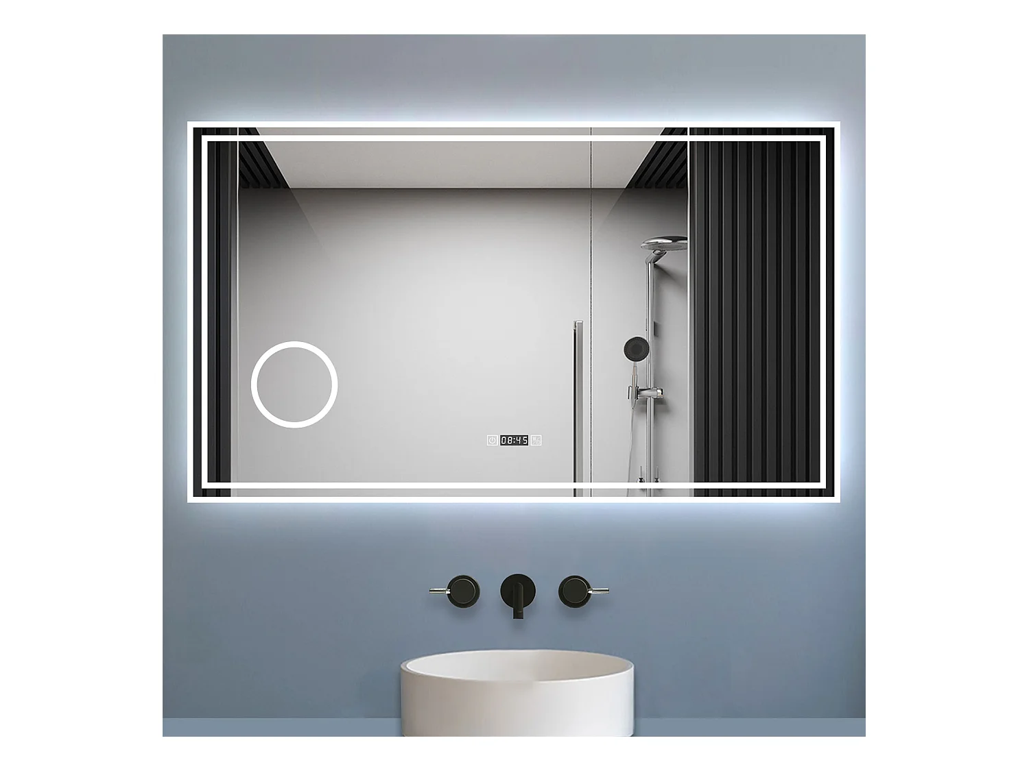 AICA Specchio da bagno rettangolare con LED,120x70cm,orologio,Altoparlante Bluetooth,Disappannamento,Estetica Elegante