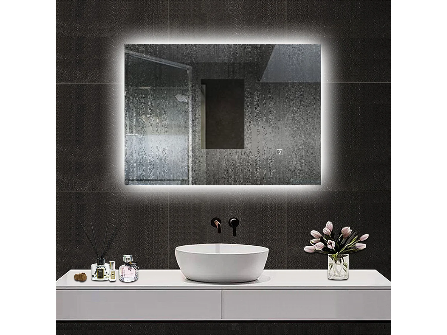 Aica Specchio da bagno a LED, 90x70cm, Disappannamento, Funzione Memoria, Infinitamente Dimmerabile