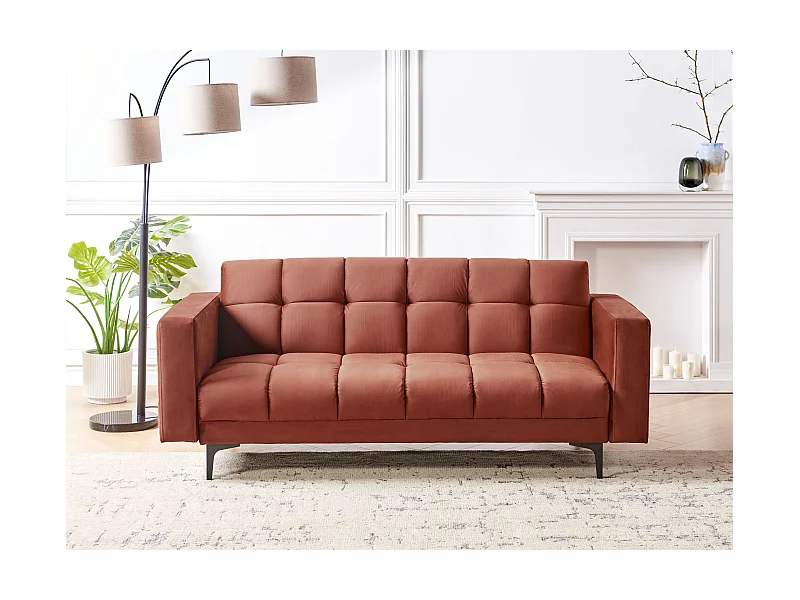 Sofa Samtstoff rot gesteppt 3-Sitzer verstellbare Rückenlehne Alnes