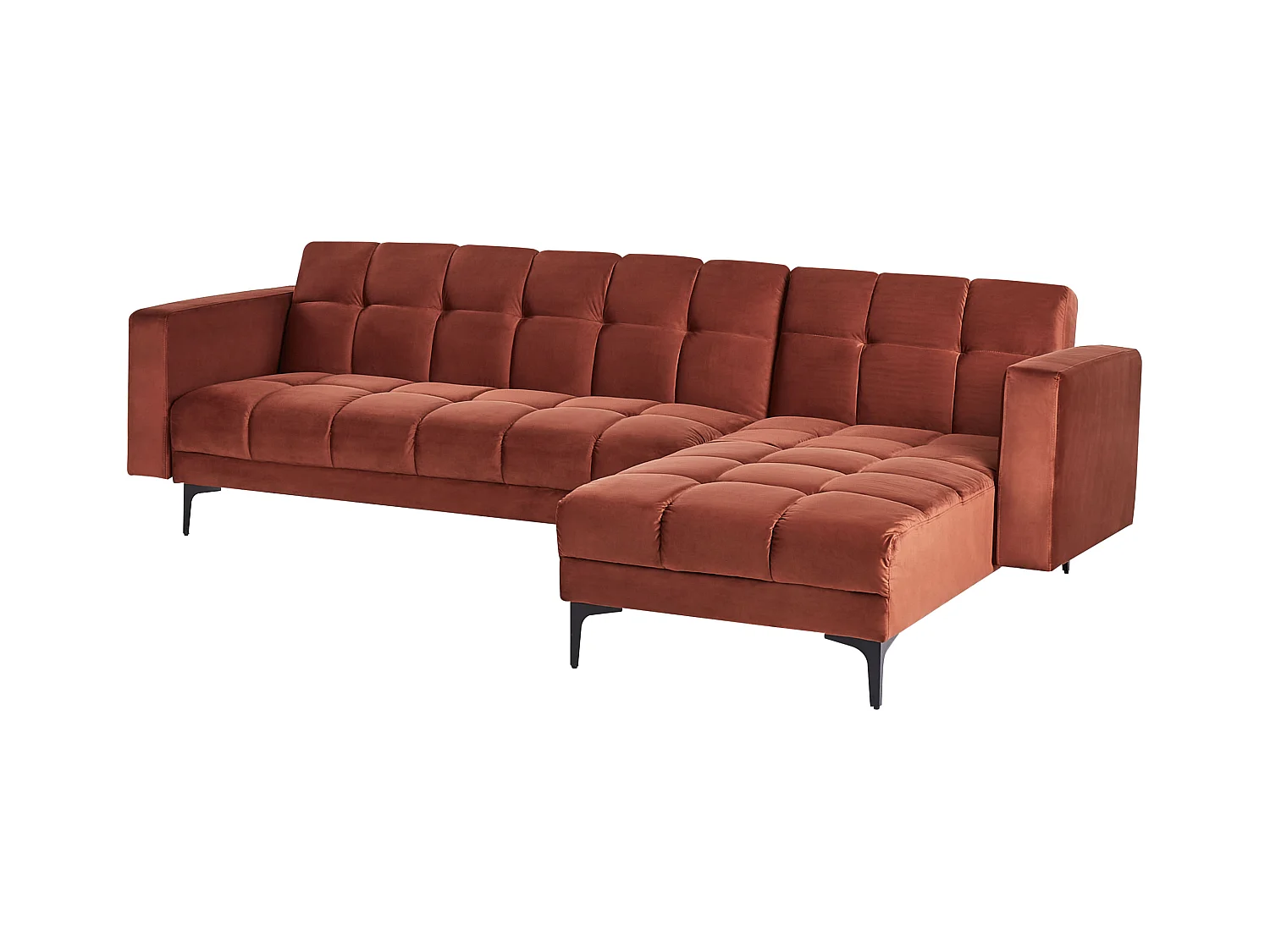 Ecksofa Samtstoff hell rot gesteppt 4-Sitzer linksseitig Schlaffunktion Alnes