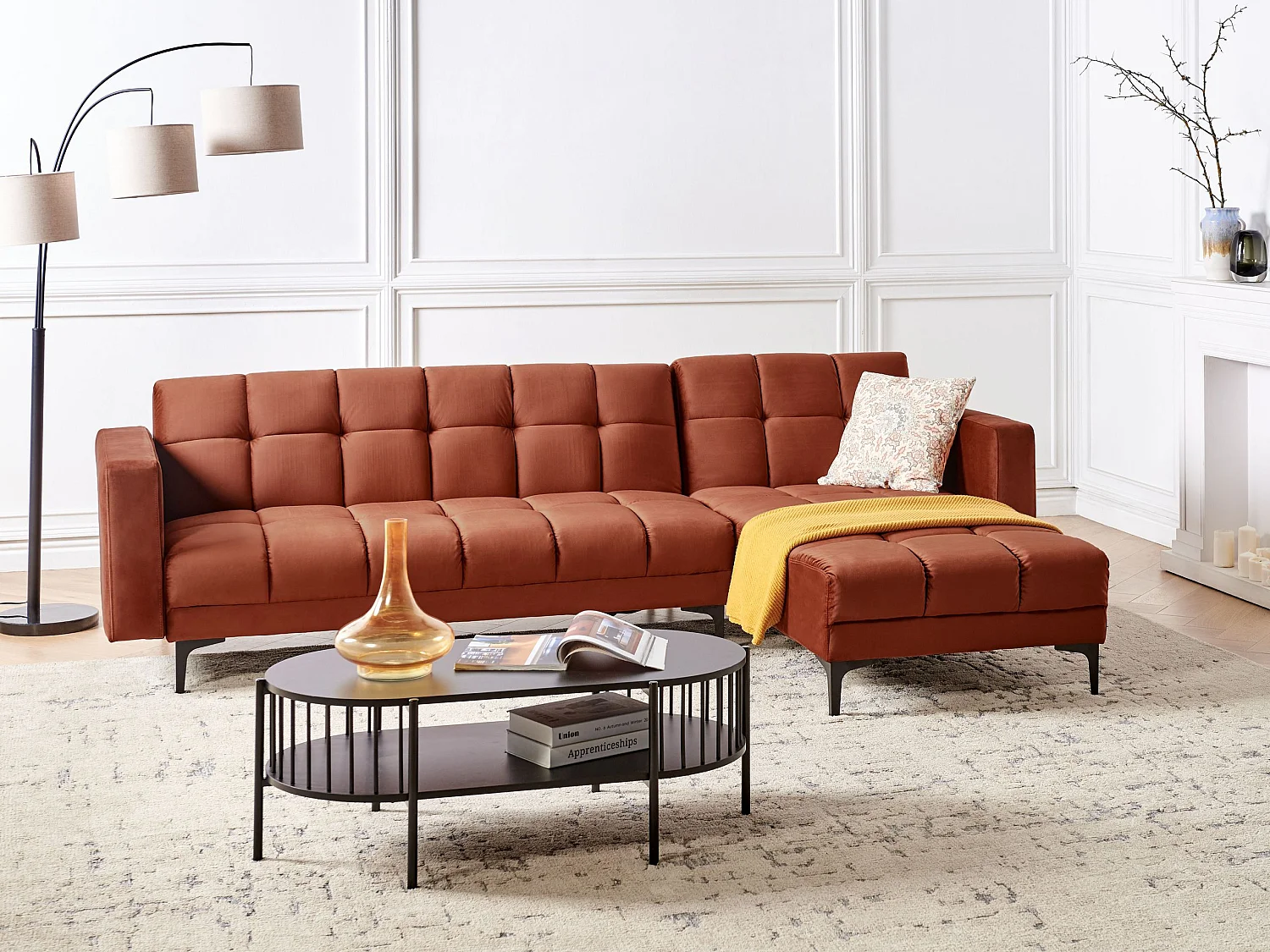 Canapé-lit d'angle modulable 4 places ALNES Velours Rouge clair