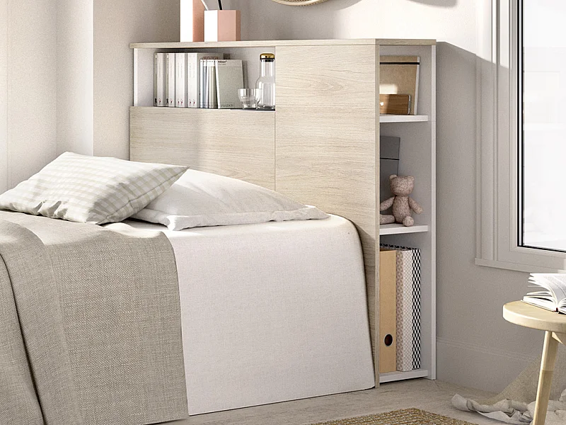 Bett-Kopfteil - 90 cm - Holzfarben & Weiß - LEANDRE