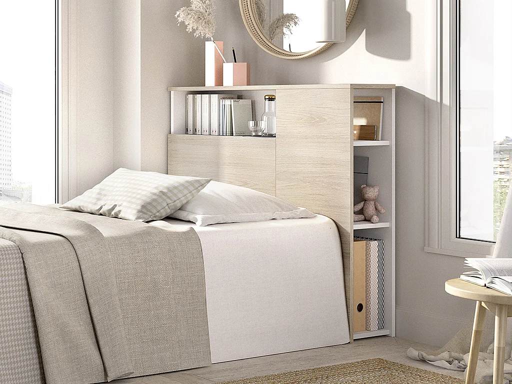 Tête de lit 90 cm - Coloris : Naturel et blanc - LEANDRE