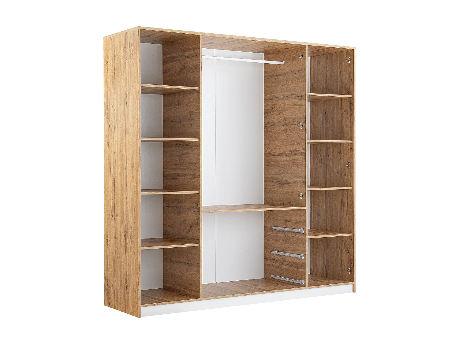 Armoire 4 portes et 3 tiroirs - Avec miroirs - L196 cm - Coloris : Naturel et blanc - LAMIKI