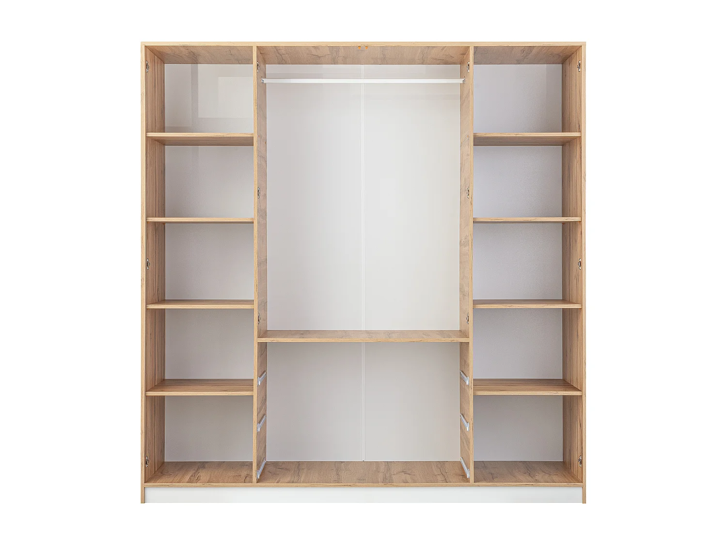 Kast met 4 deuren en 3 lades - Met spiegels - L196 cm - Kleur: naturel en wit - LAMIKI