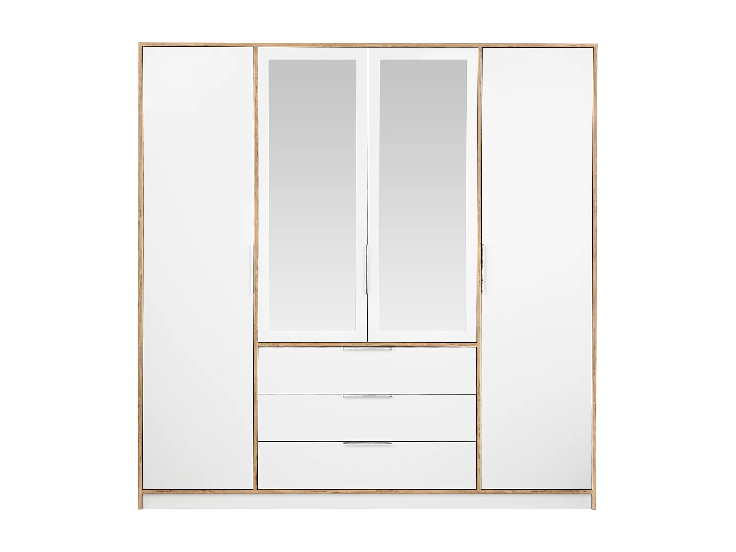 Kast met 4 deuren en 3 lades - Met spiegels - L196 cm - Kleur: naturel en wit - LAMIKI