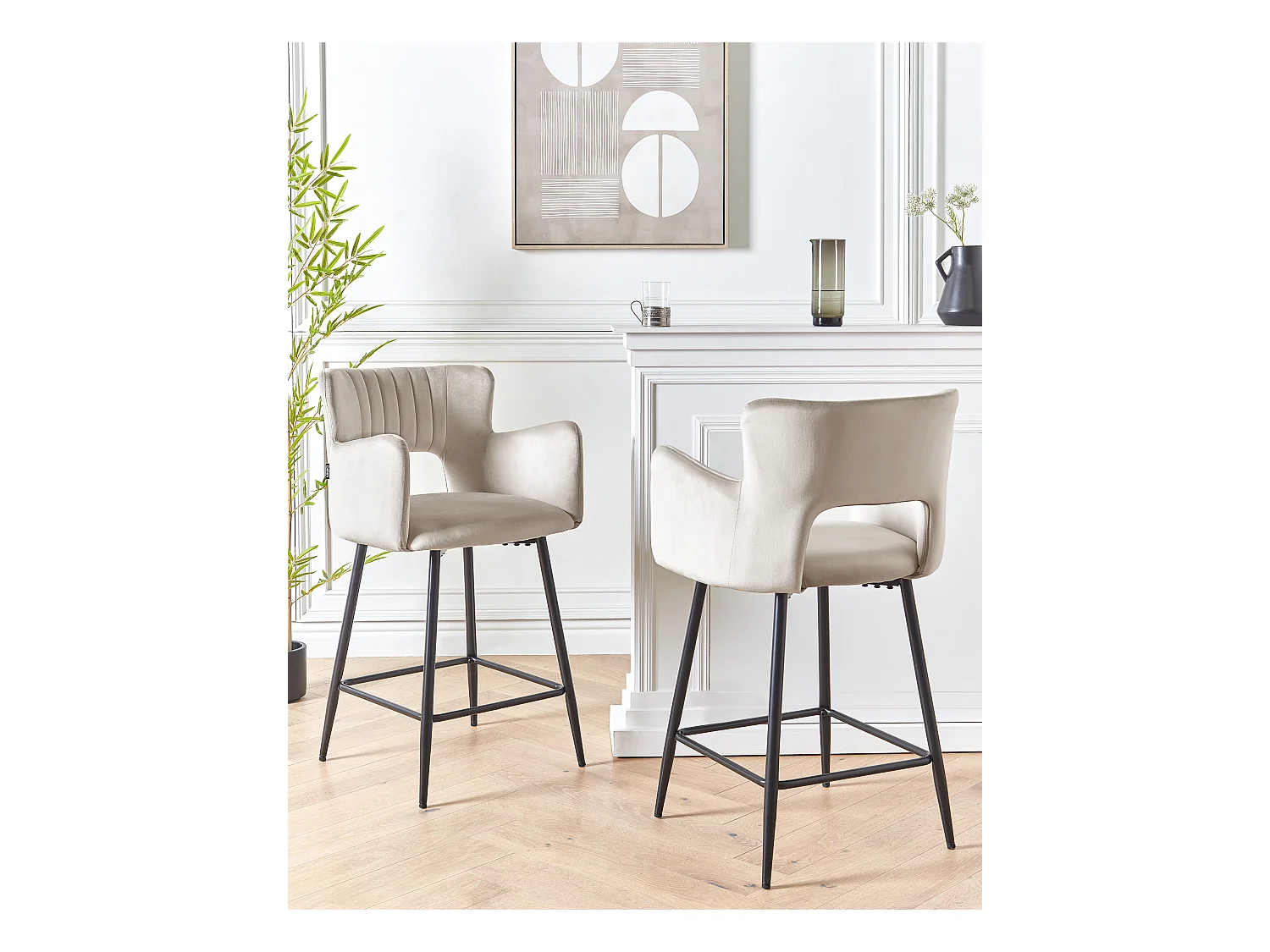 Set mit 2 Barstühlen SANILAC Samtstoff Hellgrau