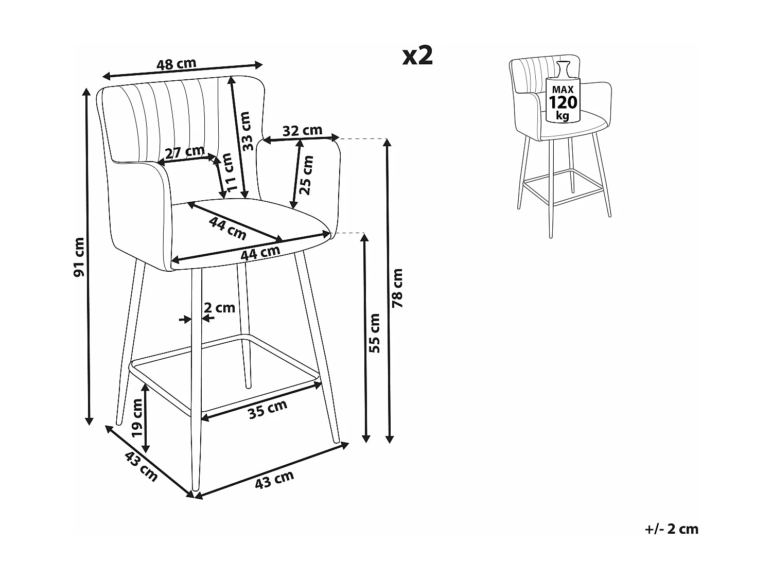Set di 2 sedie alte SANILAC Velluto Grigio chiaro