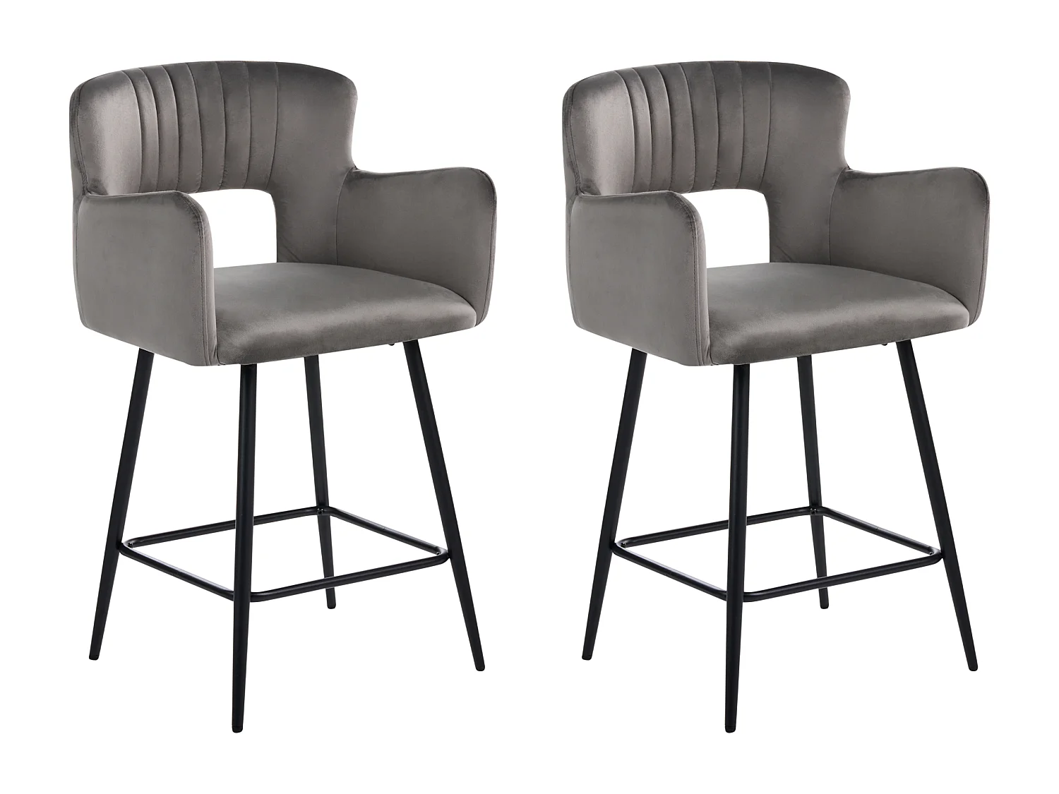 Set mit 2 Barstühlen SANILAC Samtstoff Hellgrau