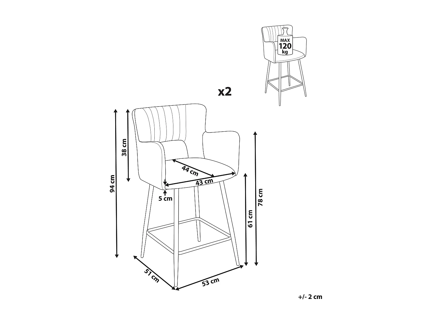 Set mit 2 Barstühlen SANILAC Samtstoff Hellgrau