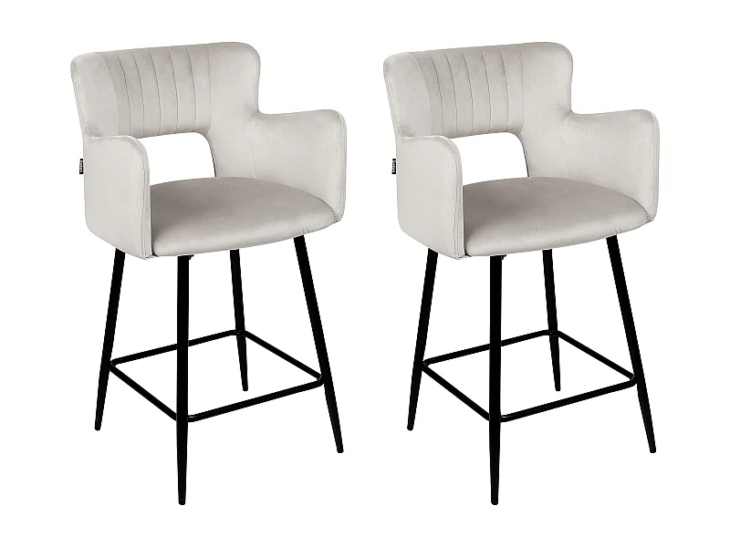 Lot de 2 chaises de bar SANILAC Velours Gris clair