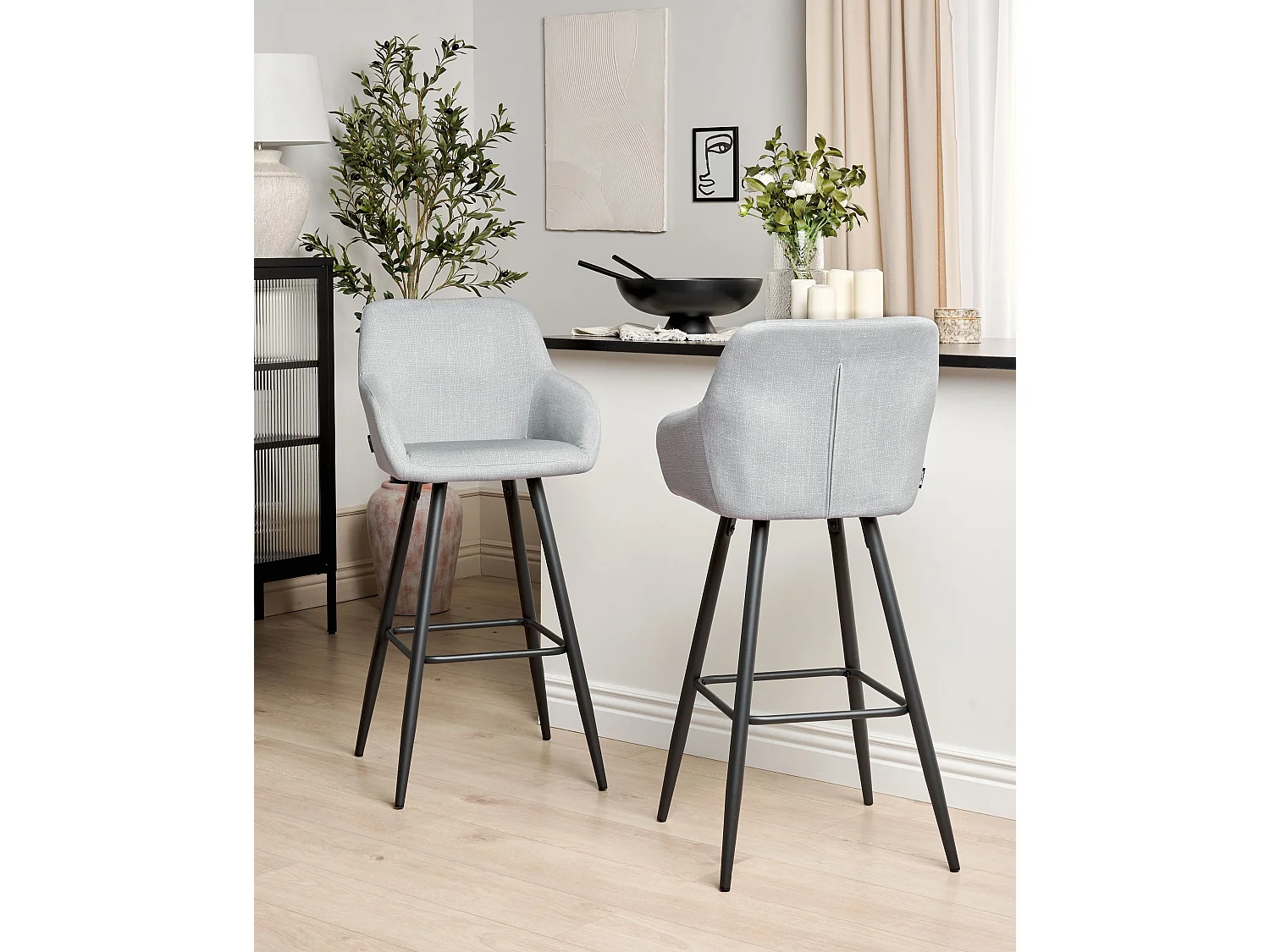 Lot de 2 chaises de bar CASMALIA Velours Gris clair