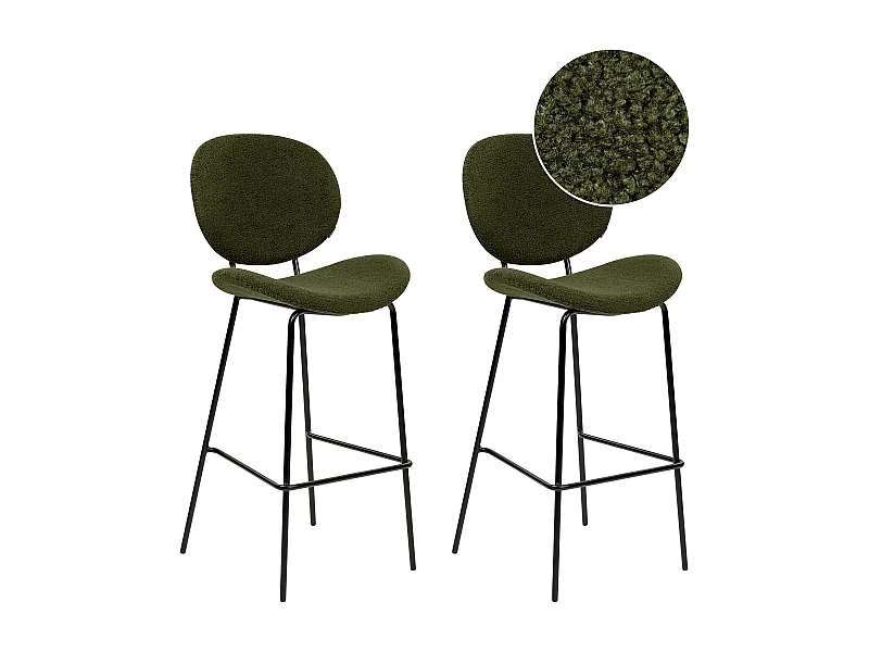 Lot de 2 chaises de bar LUANA Bouclé Vert foncé