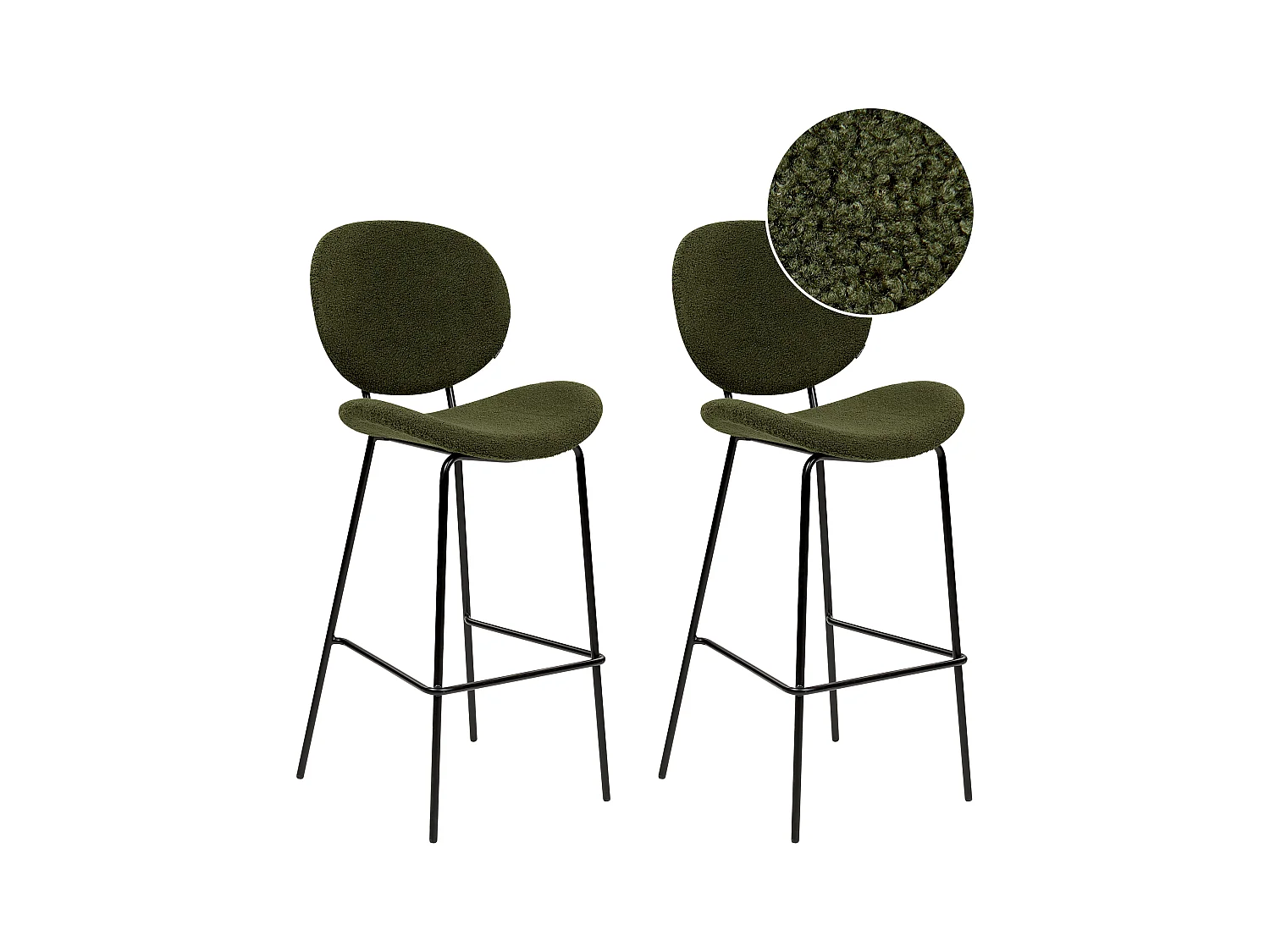 Lot de 2 chaises de bar LUANA Bouclé Vert foncé