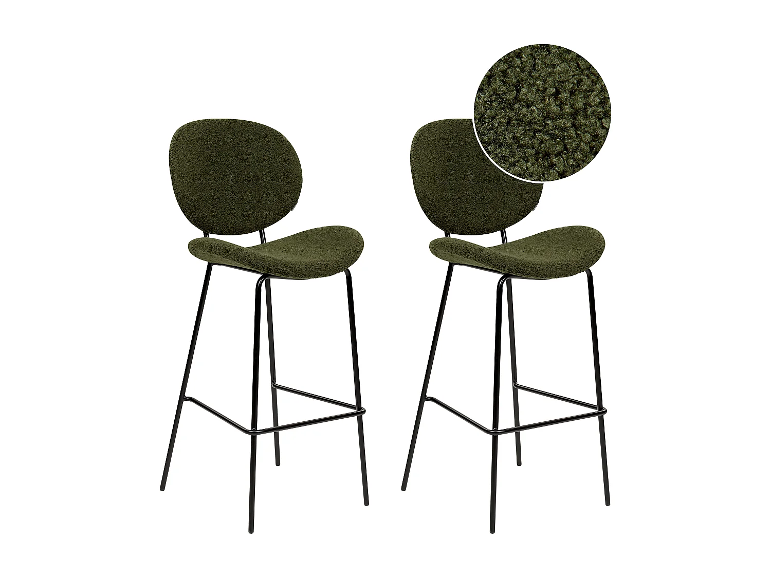 Lot de 2 chaises de bar LUANA Bouclé Vert foncé