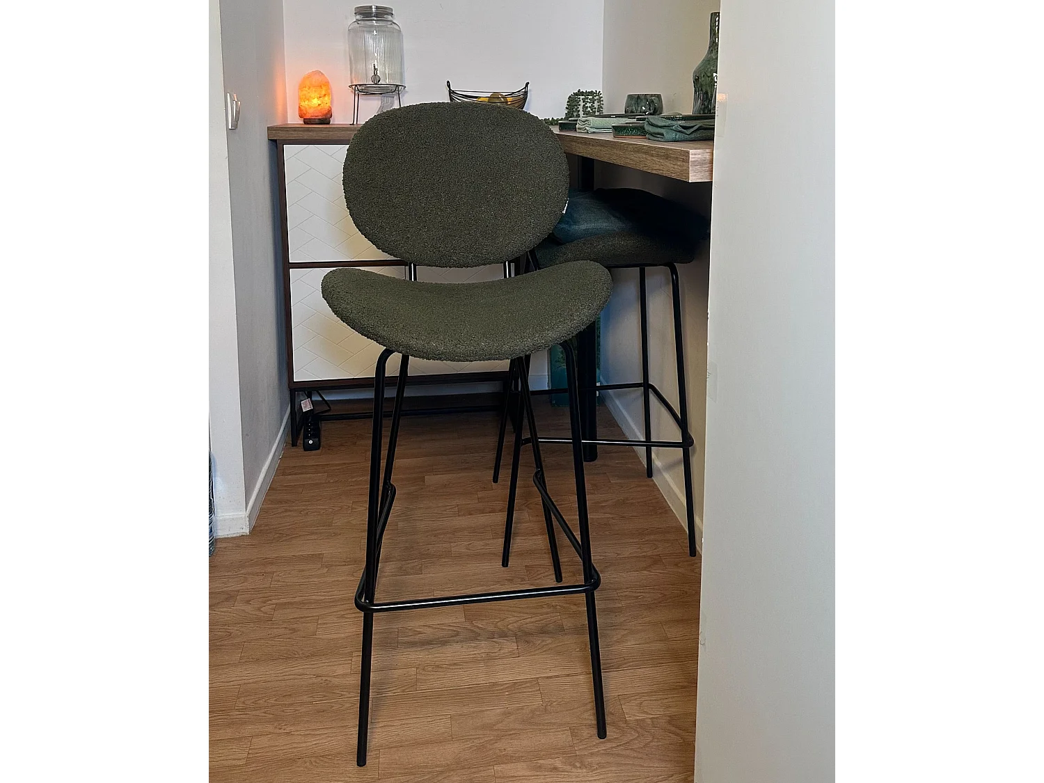 Lot de 2 chaises de bar LUANA Bouclé Vert foncé