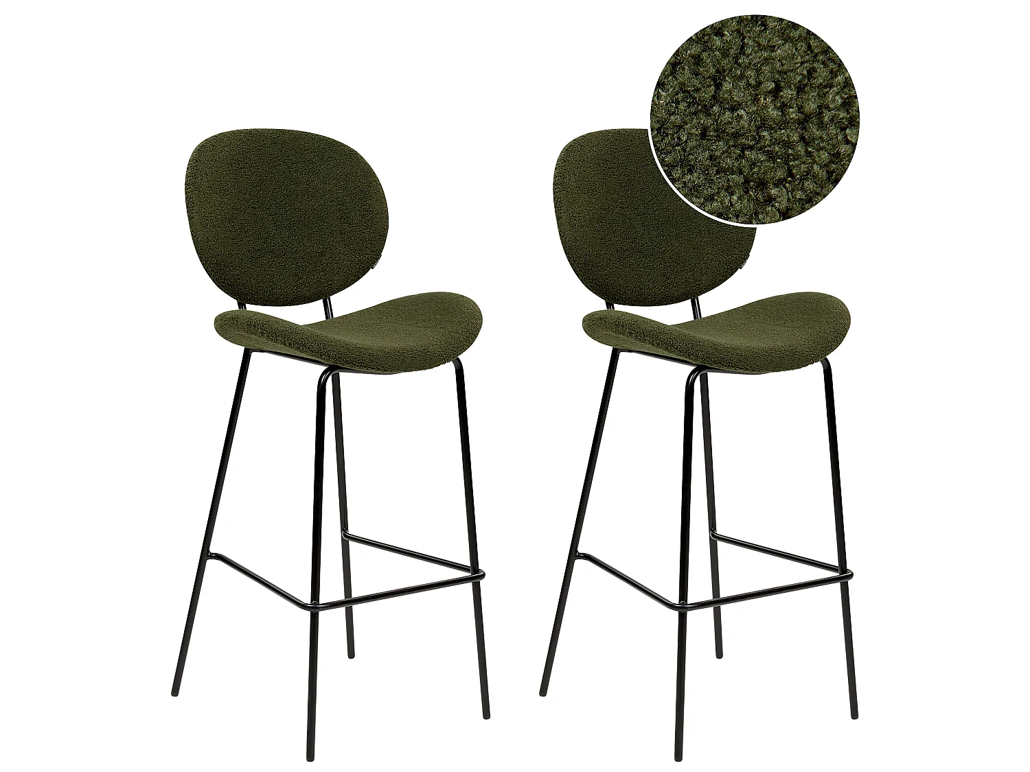 Set of 2 Bar Chairs LUANA Boucle Dark Green