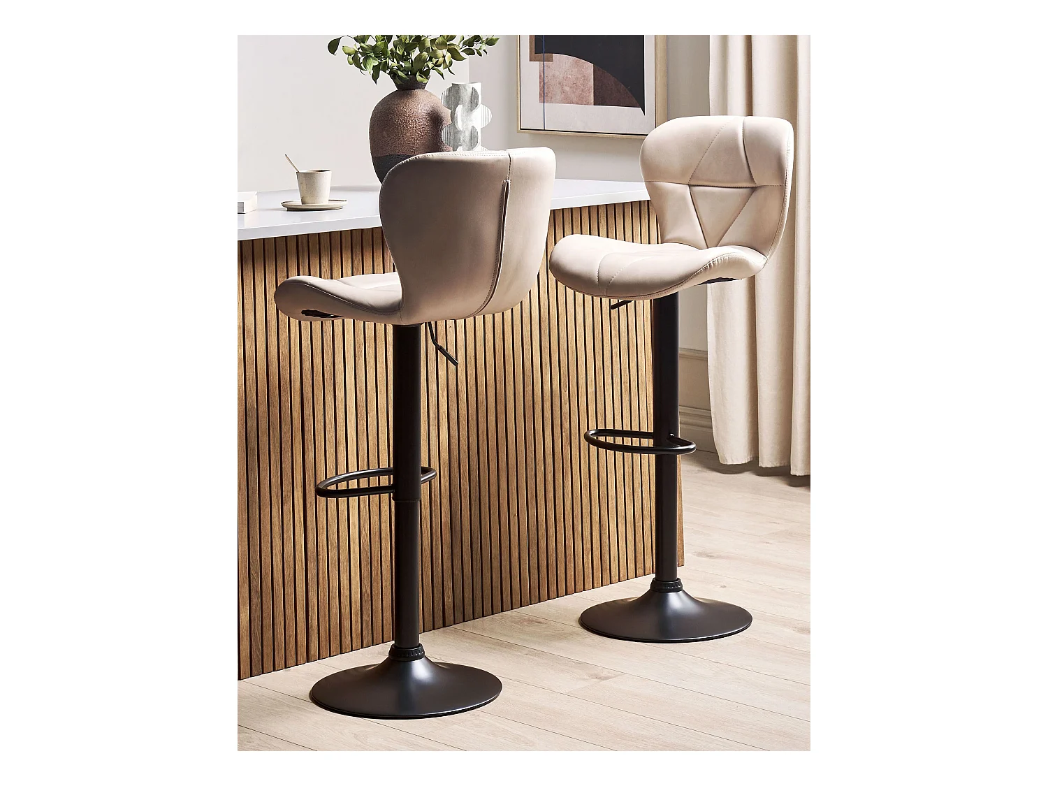 Lot de 2 chaises de bar VALETTA Cuir PU Beige clair