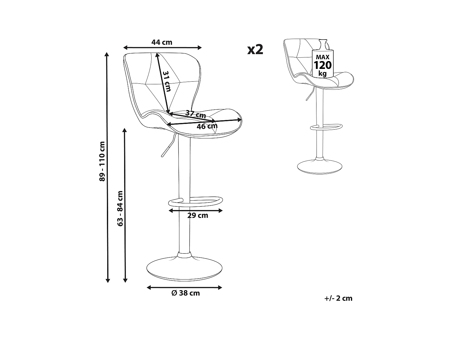 Lot de 2 chaises de bar VALETTA Cuir PU Beige clair