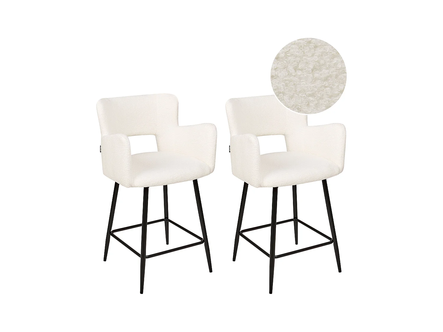 Lot de 2 chaises de bar SANILAC Bouclé Blanc cassé