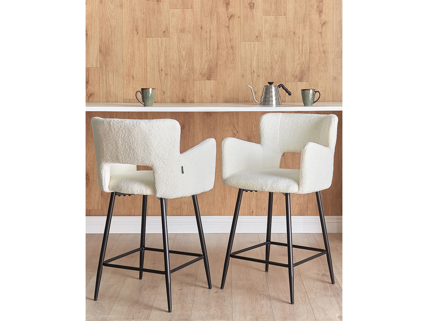 Set di 2 sedie alte SANILAC Bouclé Crema