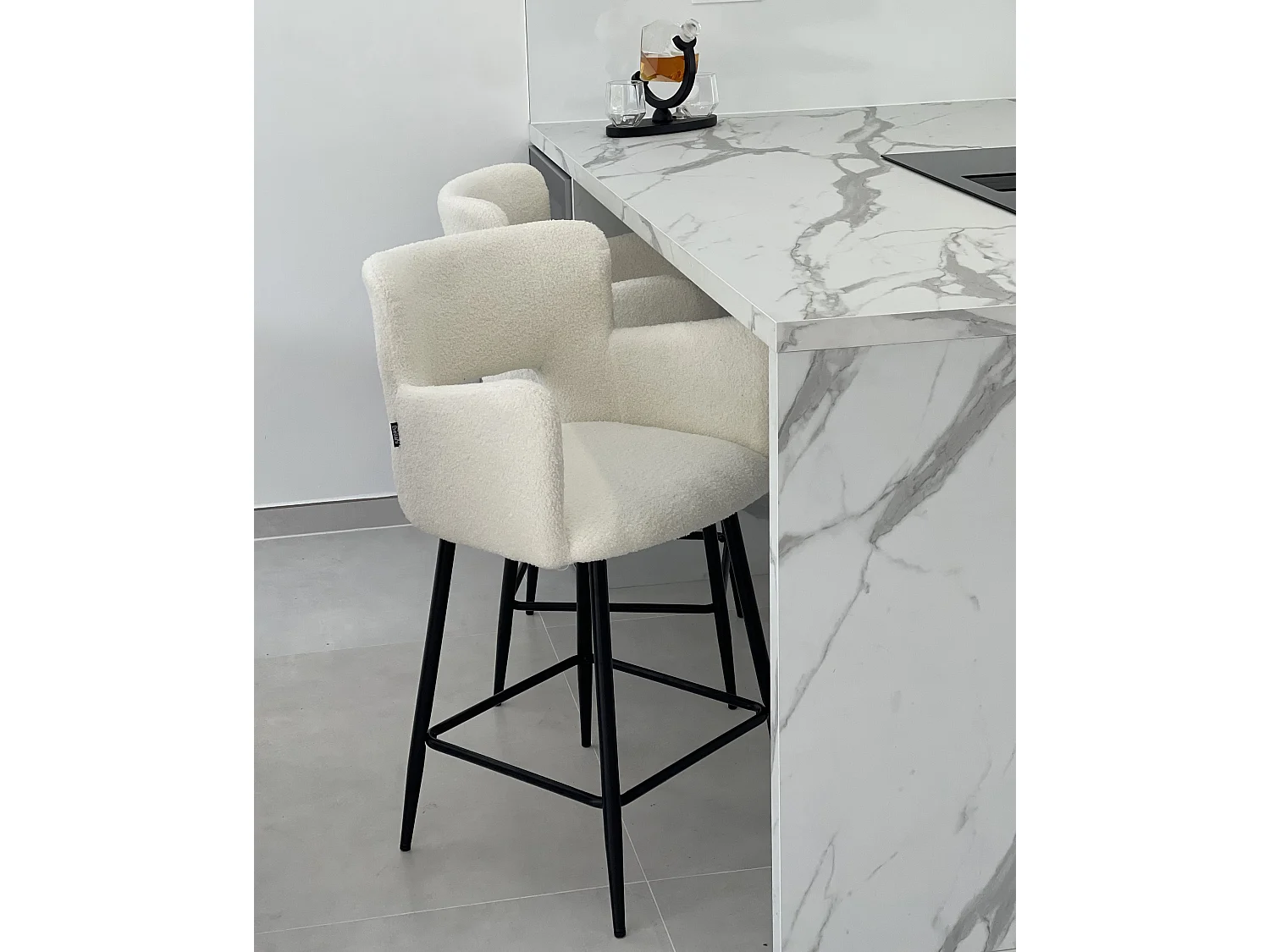 Set van 2 barstoelen SANILAC Bouclé Crème