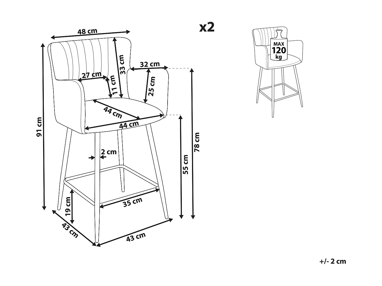 Set van 2 barstoelen SANILAC Bouclé Crème