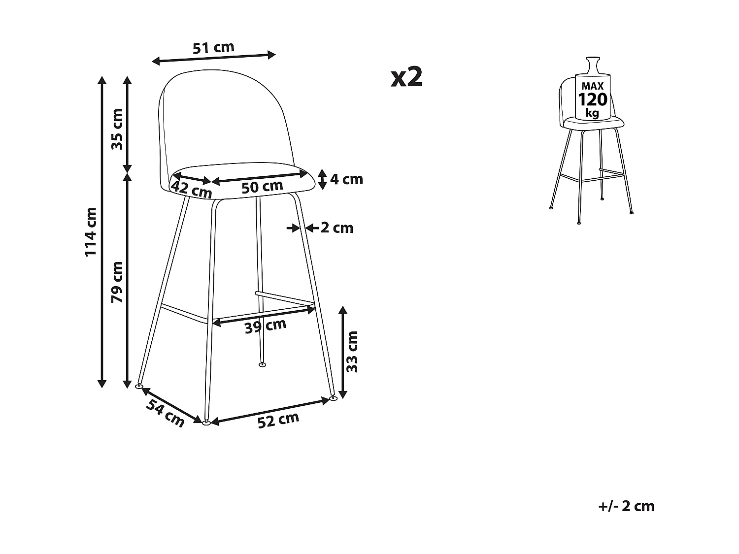 Barstühle 2er Set aus Samtstoff beige / taupe schwarze Beine modern Arcola