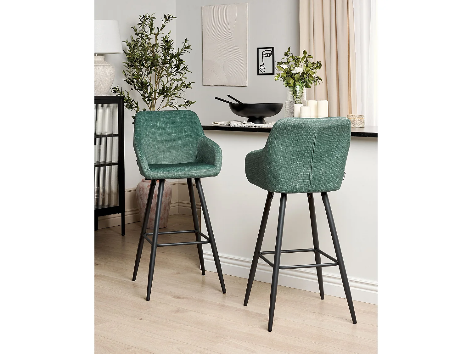 Lot de 2 chaises de bar CASMALIA Velours Vert foncé