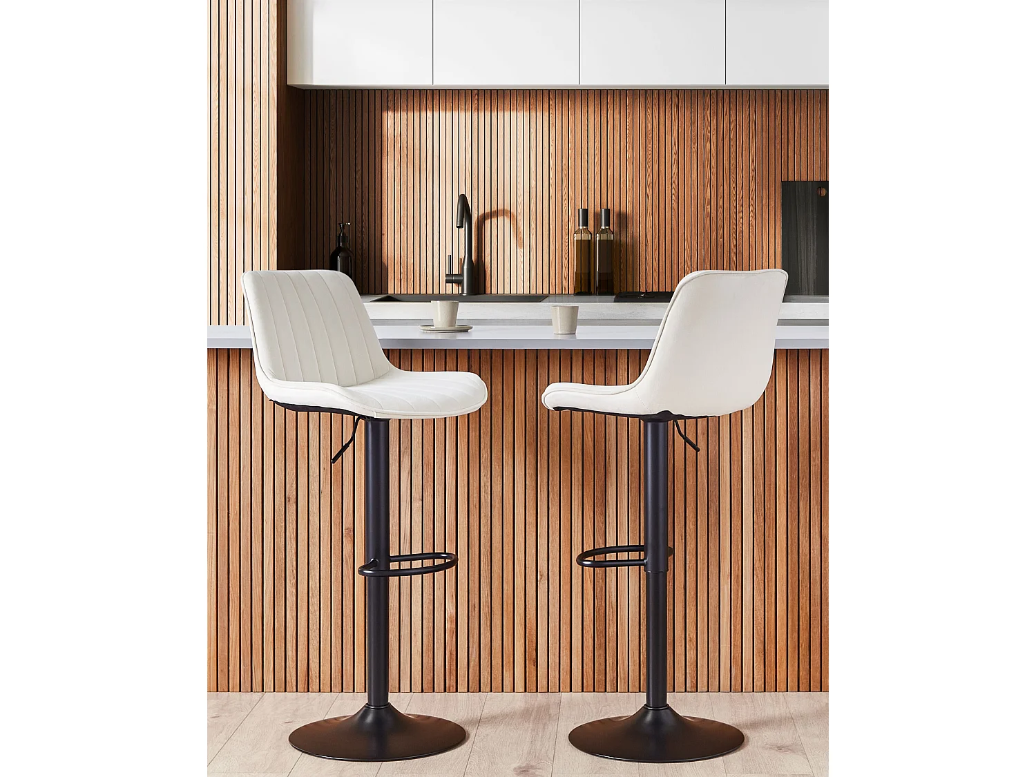 Lot de 2 chaises de bar DUBROVNIK Velours Beige clair