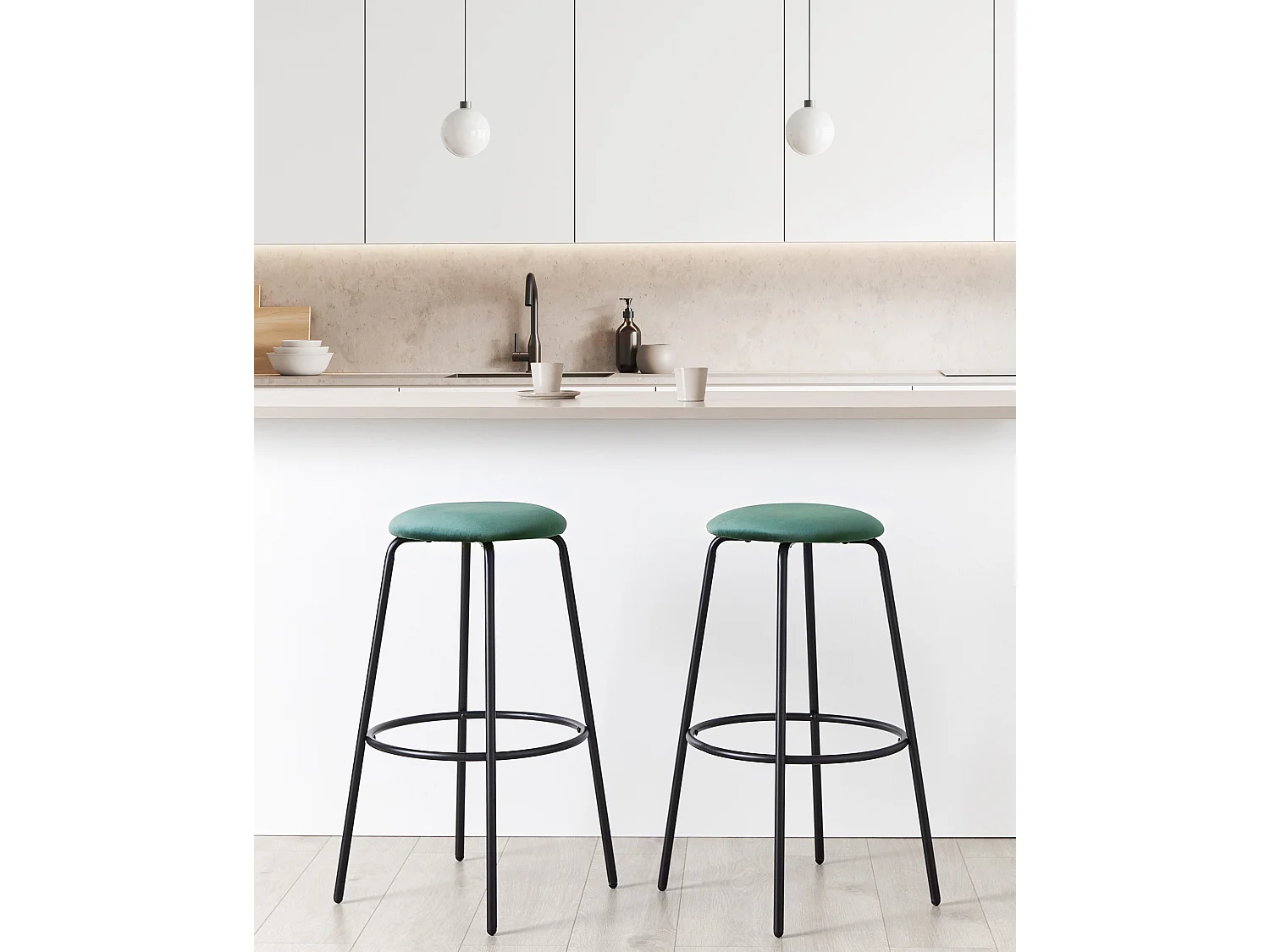 Lot de 2 chaises de bar MORTON Velours Vert émeraude