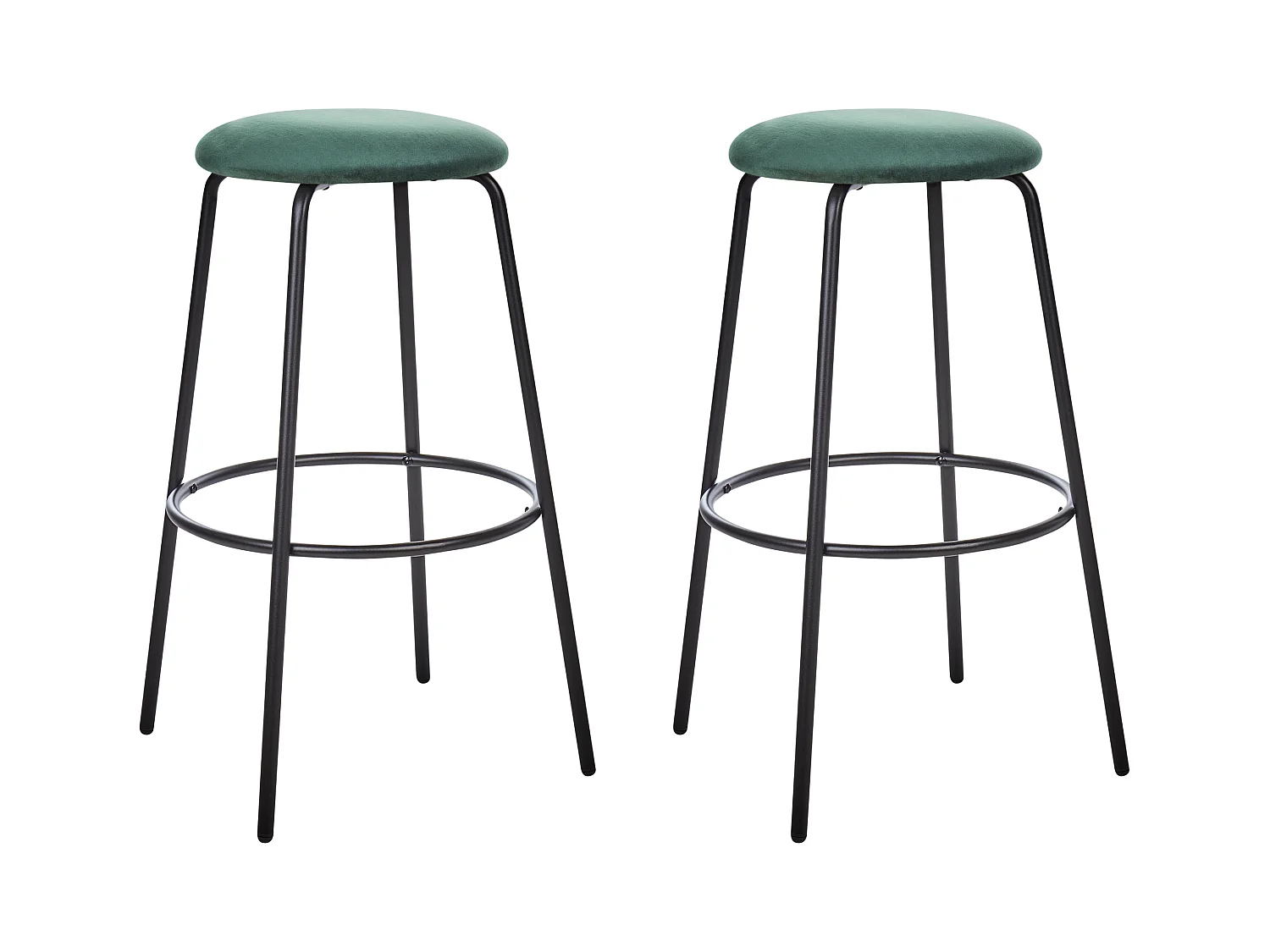 Barhocker 2er Set Samtstoff grün ohne Lehne mit Fußstützen Retro Design Morton