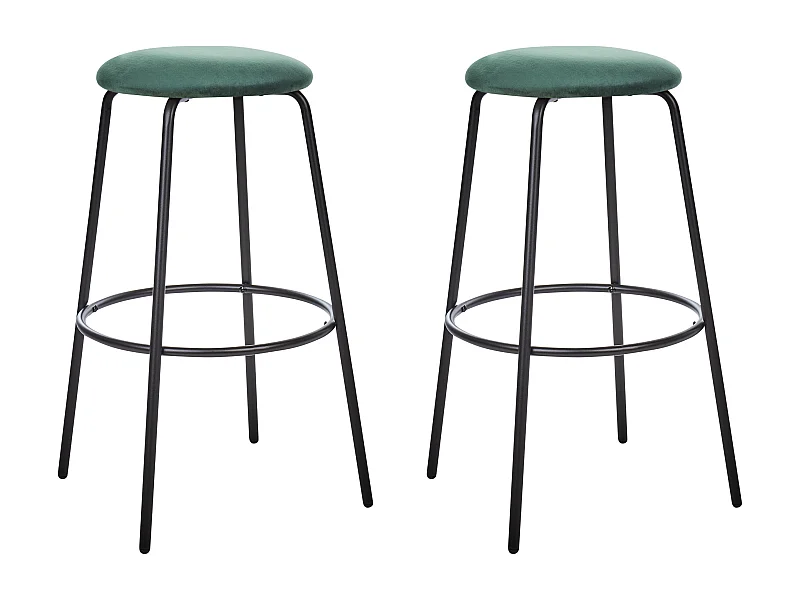 Barhocker 2er Set Samtstoff grün ohne Lehne mit Fußstützen Retro Design Morton