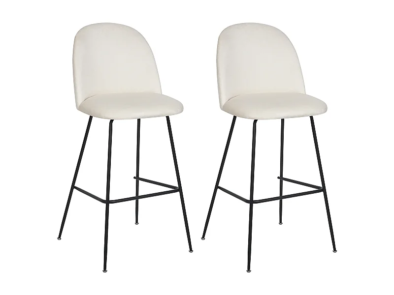 Barstühle 2er Set aus Samtstoff weiß / cremeweiß schwarze Beine modern Arcola